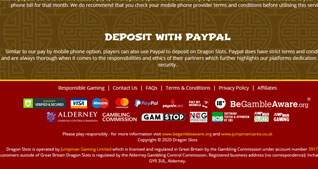 Screenshot of Dragon Slots Payment Methods